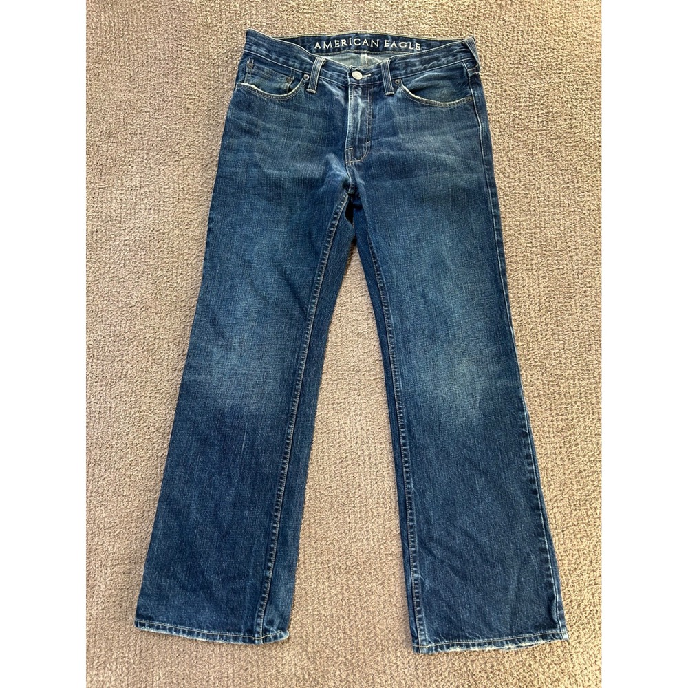 American Eagle Mens Low Rise Bootcut Jeans Dark Wash 30x30 Cotton Denim